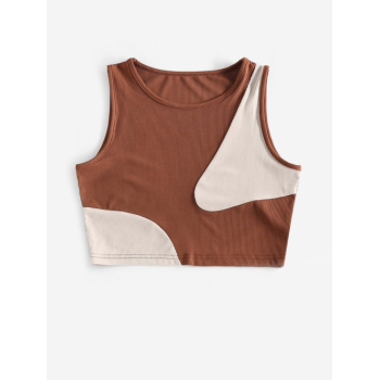 Women Tank Tops ZAFUL Ribbed Two Tone Crop Tank Top L Coffee