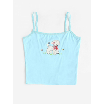 Women Tank Tops Spaghetti Strap Lamb Butterfly Print CropTop L Blue