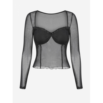 Women Blouses ZAFUL See Thru Lace Insert Cupped Top M Black