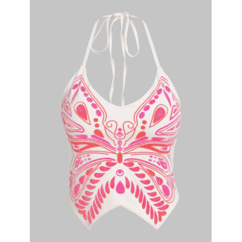 Women Tank Tops Halter Butterfly Shaped Tied Top M White