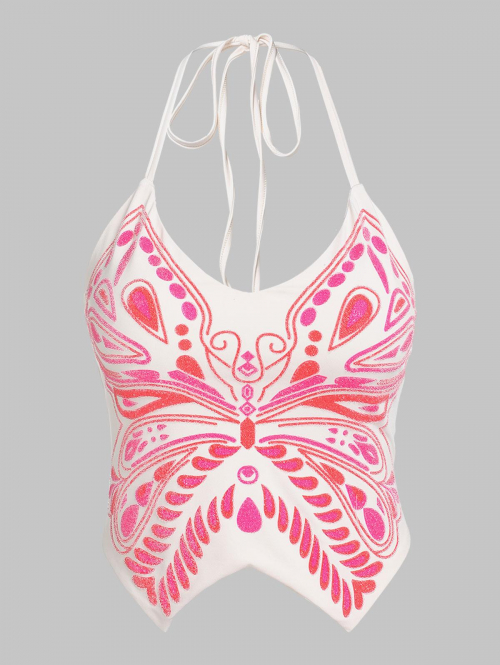 Women Tank Tops Halter Butterfly Shaped Tied Top M White