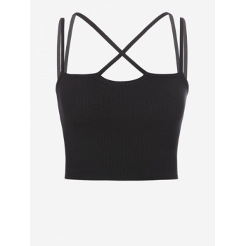 Women Tank Tops Ribbed Criss Cross Strappy Cami Top S Black