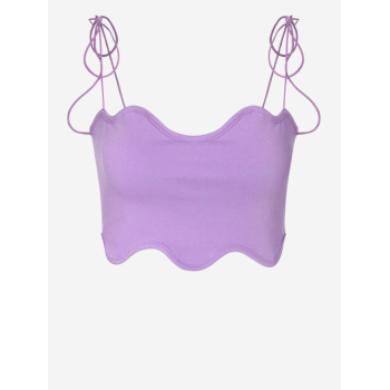 Women Tank Tops Tie Shoulder Scalloped Crop Camisole S Light purple