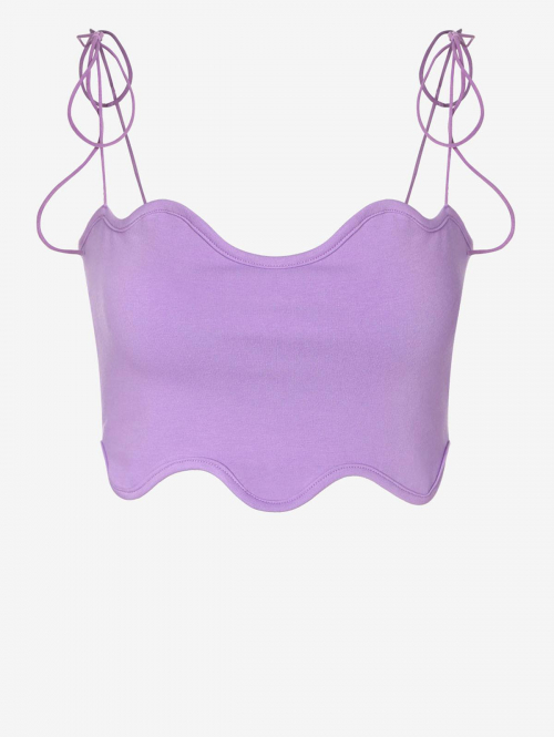 Women Tank Tops Tie Shoulder Scalloped Crop Camisole S Light purple