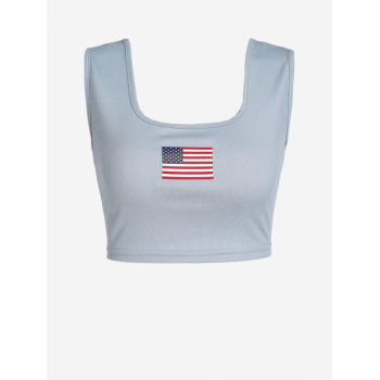 Women Tank Tops Patriotic American Flag Crop Tank Top S Light blue