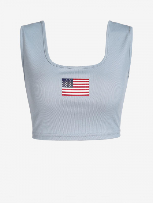 Women Tank Tops Patriotic American Flag Crop Tank Top S Light blue