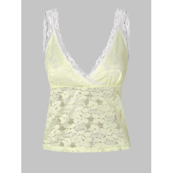 Women Tank Tops Flower Lace Surplice Tank Top L Light green