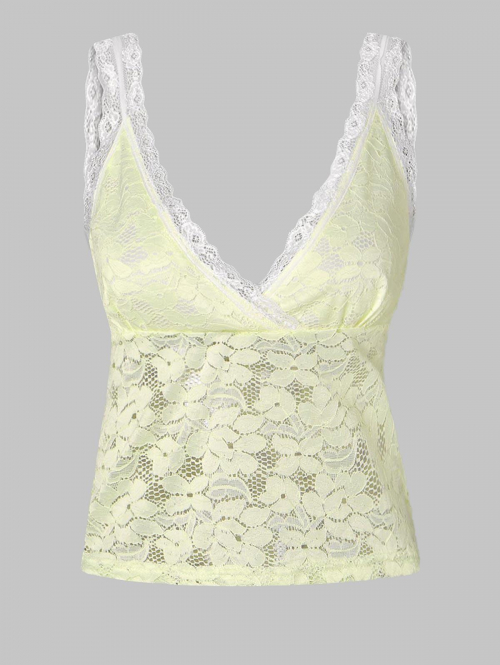 Women Tank Tops Flower Lace Surplice Tank Top L Light green