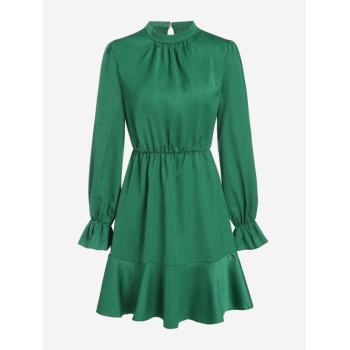 Mini Dress Silky Poet Sleeve Mock Neck Mini Dress M Deep green