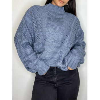 Women Cable Knit Chunky Oversize Sweater Blue