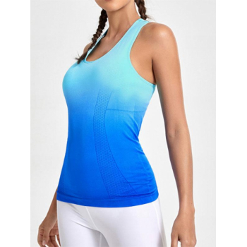 Women Sporty Tees Ombre Color Sports Yoga Racer Back Tank Top M Ocean blue