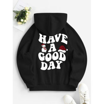 Women Hoodies Christmas Hat Letter Snowman Graphic Back Thermal Lined Hoodie M Black