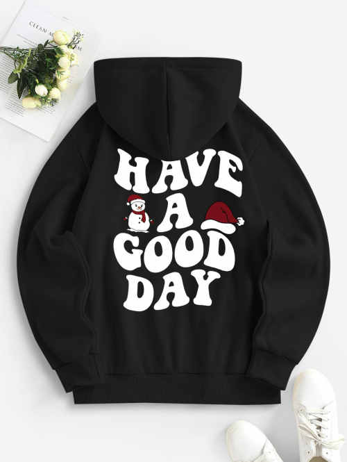 Women Hoodies Christmas Hat Letter Snowman Graphic Back Thermal Lined Hoodie M Black