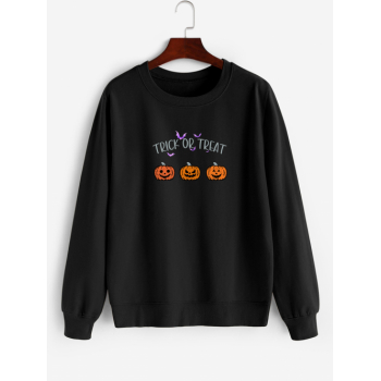 Women Hoodies Halloween Pumpkin Trick or Treat Print Sweatshirt L Black