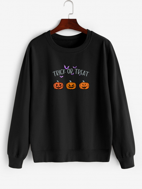 Women Hoodies Halloween Pumpkin Trick or Treat Print Sweatshirt L Black