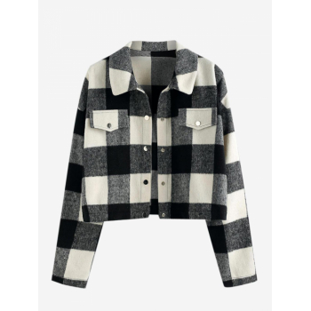 ZAFUL Checkered Woolen Drop Shoulder Jacket M Black