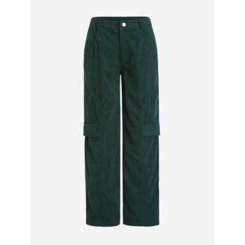 ZAFUL Pockets Straight Corduroy Cargo Pants S Deep green