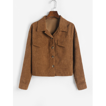 Corduroy Drop Shoulder Flap Detail Jacket L Coffee