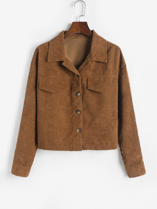 Corduroy Drop Shoulder Flap Detail Jacket L Coffee