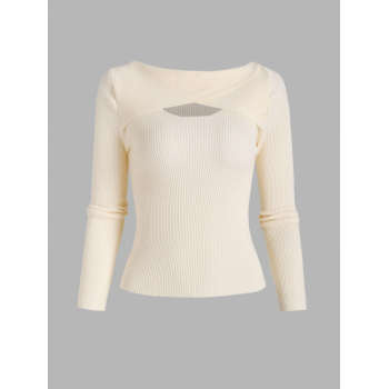 Women Twisted Collar Ribbed Slim Sweater Light coffee