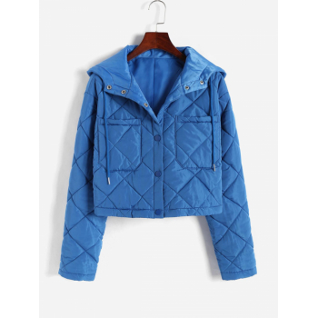 ZAFUL Hooded Quilted Pocket Coat M Blue