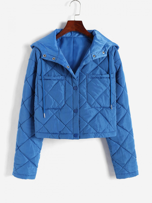 ZAFUL Hooded Quilted Pocket Coat M Blue