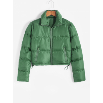 Pocket Zip Up Puffer Coat L Deep green