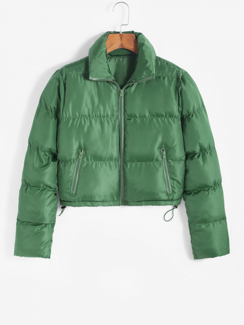 Pocket Zip Up Puffer Coat L Deep green