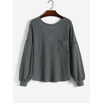 Women Strappy Back Honeycomb Textured Front Pocket Knitwear M Dark gray