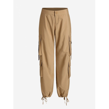 ZAFUL Pockets Ankle Tie Cargo Pants M Light coffee