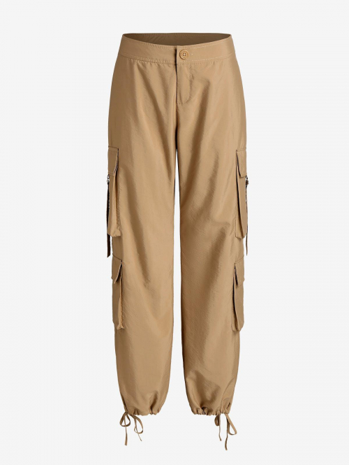 ZAFUL Pockets Ankle Tie Cargo Pants M Light coffee