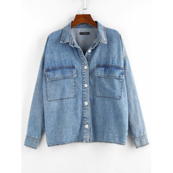 Drop Shoulder Pocket Denim Jacket M Blue