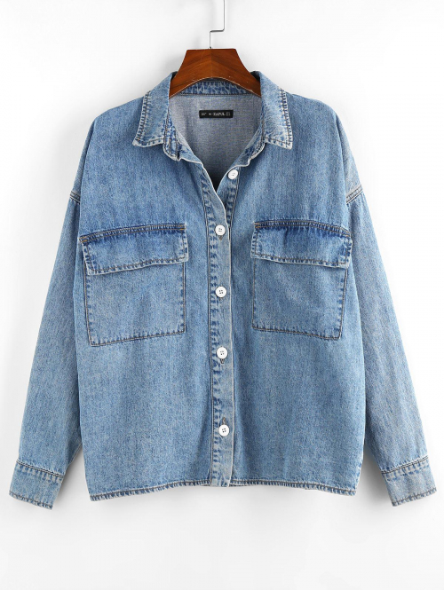 Drop Shoulder Pocket Denim Jacket M Blue