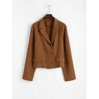 Women Blazers Lapel Flap Detail Blazer L Coffee