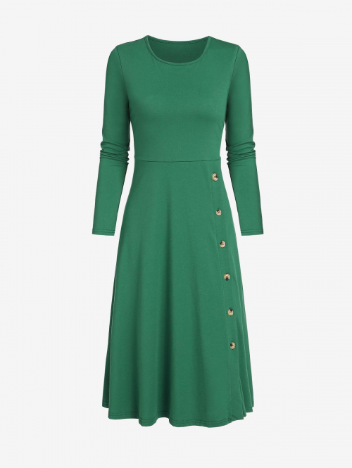 Mini Dress Button Side Slit Midi Dress M Deep green