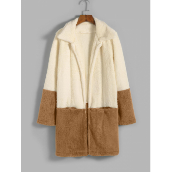 Colorblock Longline Fluffy Coat L Coffee