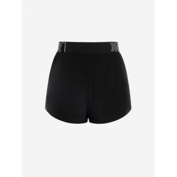 Women Sporty Letter Print Layered Sport Shorts M Black