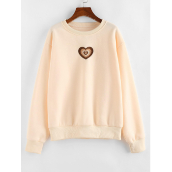 Women Hoodies ZAFUL Heart Embroidered Valentines Loose Sweatshirt L Light coffee