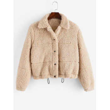 ZAFUL Snap Button Toggle Drawstring Teddy Coat M Cinnamon