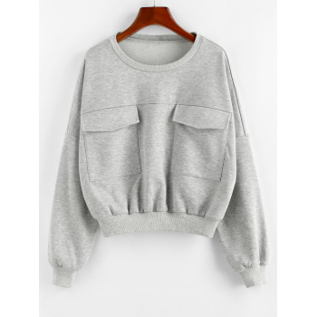 Women Hoodies ZAFUL Drop Shoulder Flap Pockets Cargo Sweatshirt M Gray