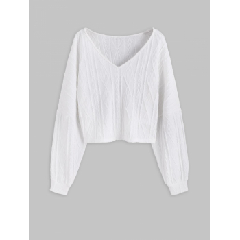 Women ZAFUL Women's V Neck Cable Knit Batwing Sleeve Pullover Sweater S White