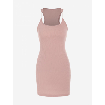 Bodycon Dress Women's Sexy Club Night Out Solid Color Scoop Neck Ribbed Mini Bodycon Tank Dress L Light pink