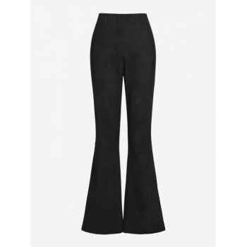 Women's Corduroy Solid Color High Elastic Waist Flare Pants L Black