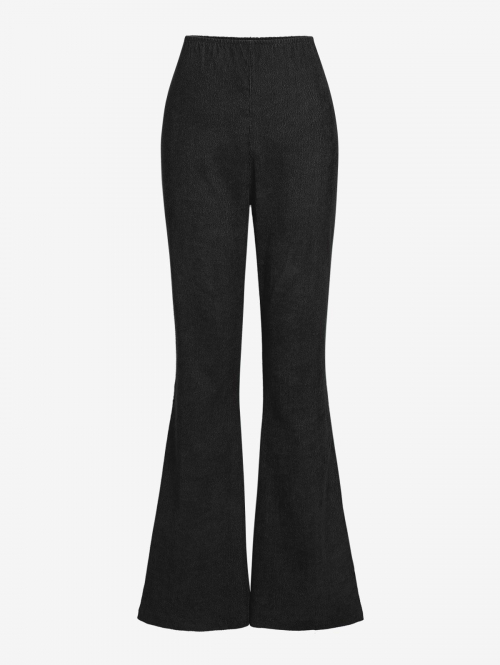 Women's Corduroy Solid Color High Elastic Waist Flare Pants L Black