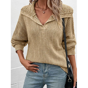 Women Women's Daily Slouchy Turn Down Collar Heathered Knit Long Sleeve Pullover Jumper Sweater L Light coffee