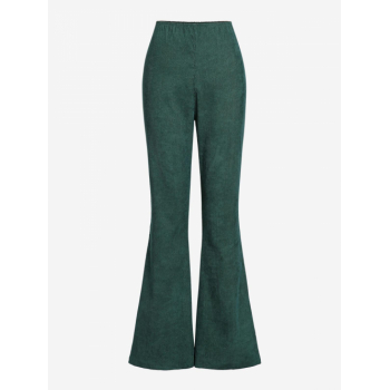 Women's Corduroy Solid Color High Elastic Waist Flare Pants L Green