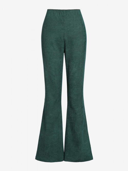 Women's Corduroy Solid Color High Elastic Waist Flare Pants L Green