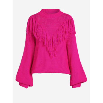 Women Women's Daily Crew Neck Lantern Sleeve Tassel Solid Color Jumper Pullover Sweater S Light pink