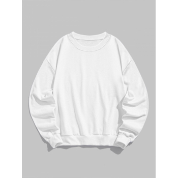 Women Hoodies Women's Casual Athleisure Style Basic Plain Solid Color Crew Neck Long Sleeve Drop Shoulder Loose Pullover Sweatshirt M White