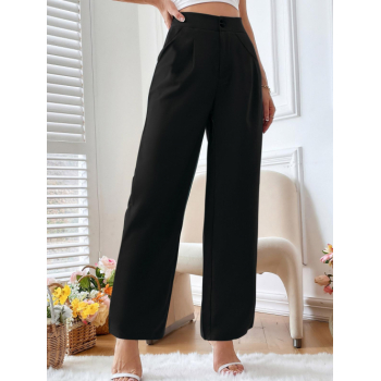 Women's Daily Office Work Solid Color Slant Pockets Tailored Wide Leg Pants M Black